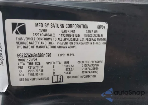 2004 Saturn Vue V6 from USA, damaged, VIN 5GZCZ53494S881076